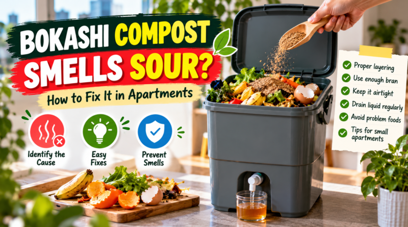 How to fix sour-smelling bokashi compost in a small apartment