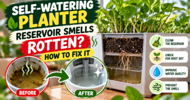 How to fix a self-watering planter reservoir that smells rotten and clean stagnant water.
