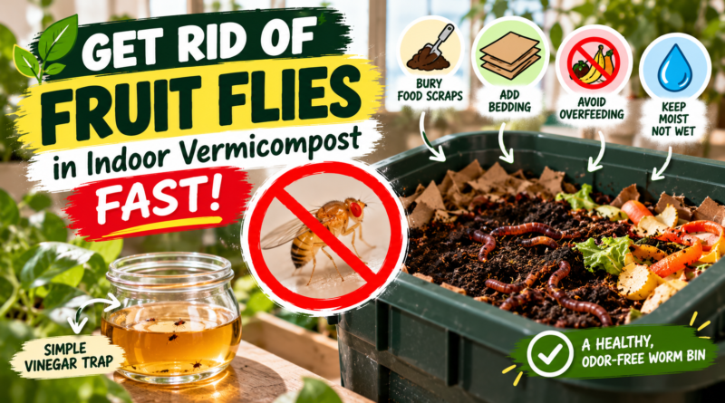 How to get rid of fruit flies in an indoor vermicompost bin using bedding and food-scrap management