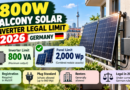 800W balcony solar inverter legal limit in Germany for 2026, showing solar panels, inverter output and panel capacity.