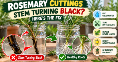 Rosemary cuttings turning black in water compared with healthy cuttings growing white roots.